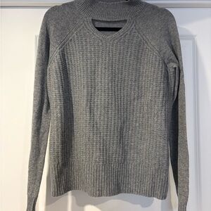 Women's Gray Crewneck Knit Sweater with Neck Cutout